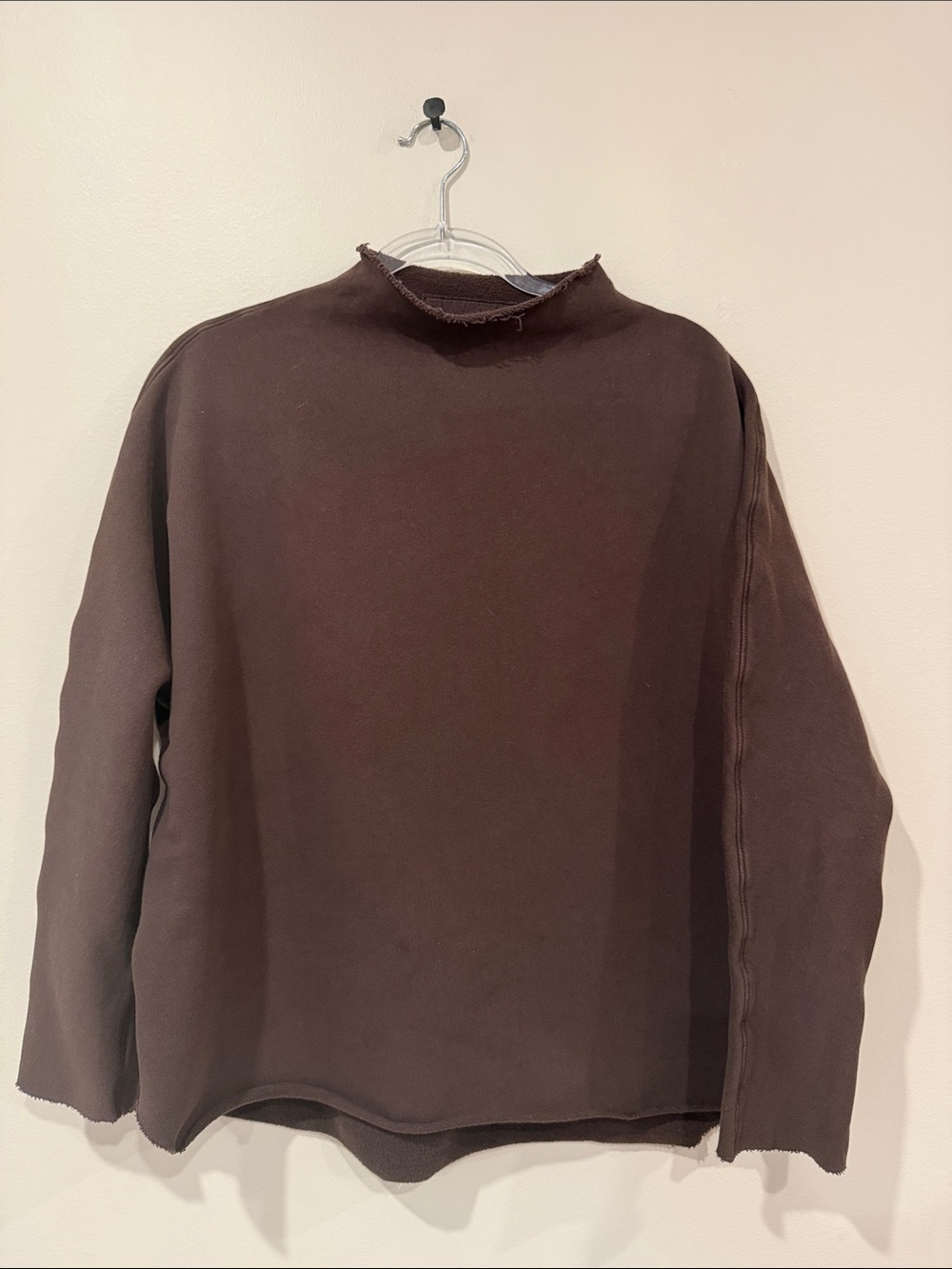 Frank & Eileen Effie Capelet Irish Chocolate Brown Raw-Edge Pullover Sweatshirt